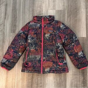 Patagonia Kids Patterned Puffer Jacket - Navy and Pink